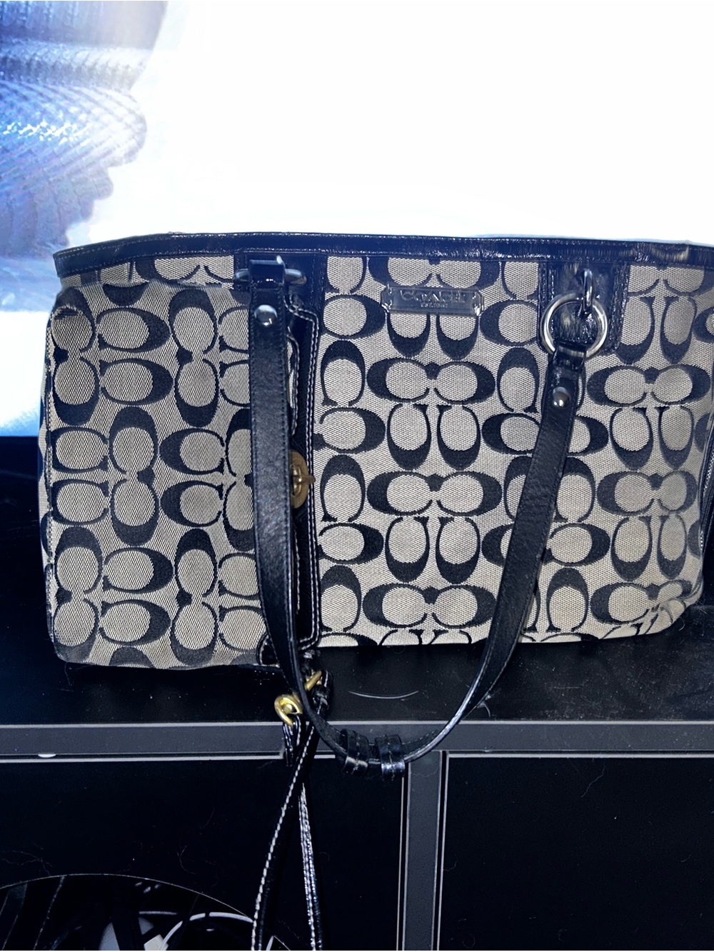 Coach Black Signature Canvas Tote Bag and matching wallet/mini purse